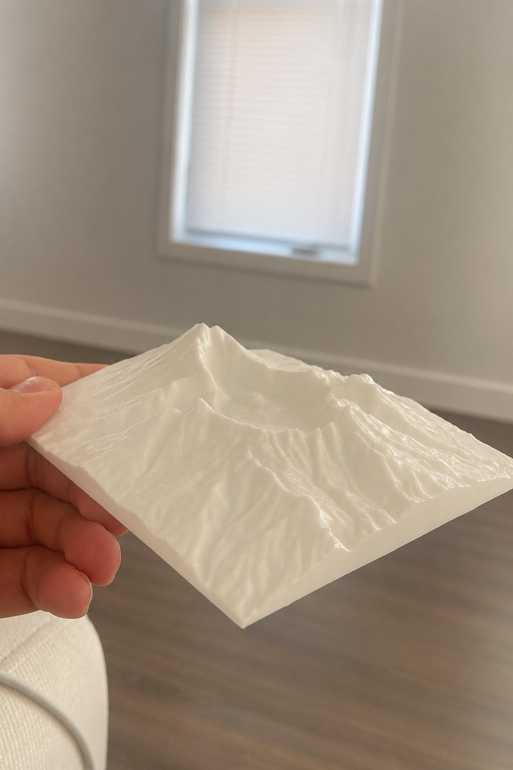 Mount Rinjani relief print held in hand for scale